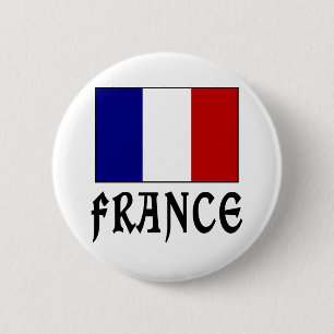 France Flag & Word Black 6 Cm Round Badge