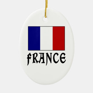 France Flag & Word Black Ceramic Tree Decoration