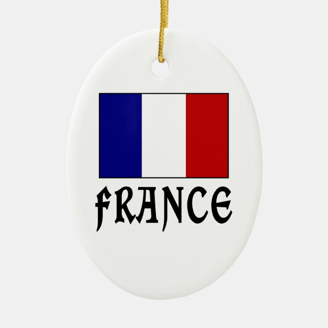 France Flag & Word Black Ceramic Tree Decoration (Front)