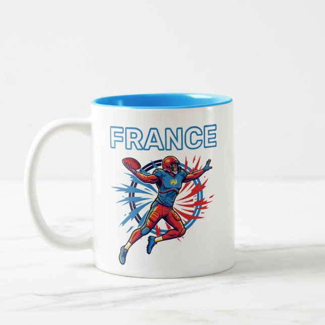 France Football Dynamic Quarterback Patriotic Art Two-Tone Coffee Mug (Left)