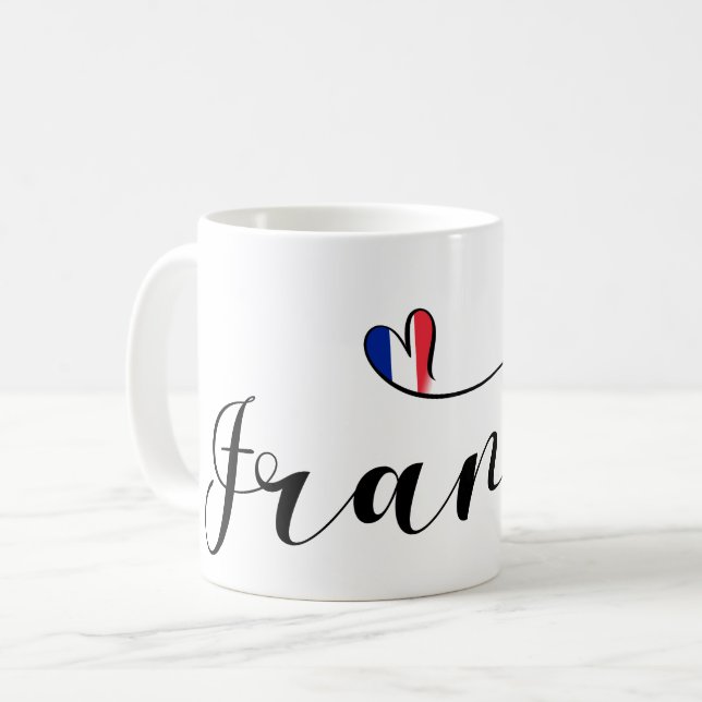 France, French Flag In A Heart Coffee Mug (Front Left)