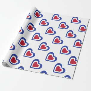 France/French Flag-inspired Hearts Wrapping Paper