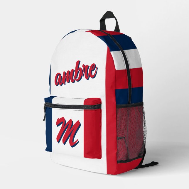 France French Flag Personalised Name Monogrammed  Printed Backpack (Back Corner Right)