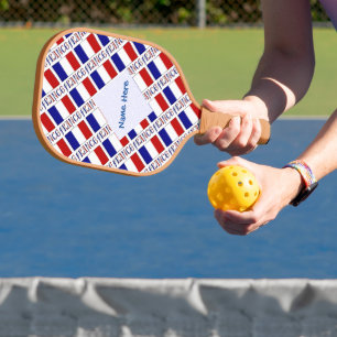 France French Flag Tiled Blue Personalisation Pickleball Paddle