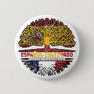 France French Spain Spanish Tree Roots Flag 6 Cm Round Badge