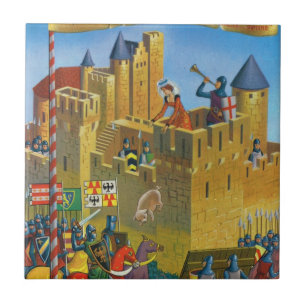 France, French vintage Mediaeval Carcassonne Tile