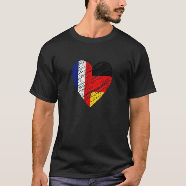 France Germany Heart German Flag French Flag Love  T-Shirt (Front)