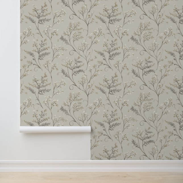 France Grey Floral Wallpaper (Application)