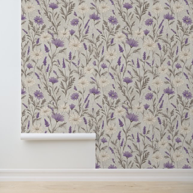 France Grey Floral Wallpaper (Application)