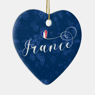 France Heart, Christmas Tree Ornament, French Ceramic Ornament