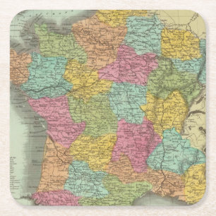 France In Departments 2 Square Paper Coaster