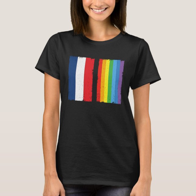 France LGBTQ Flag Rainbow Queer Gay T-Shirt (Front)