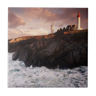 France, lighthouse at dawn ceramic tile