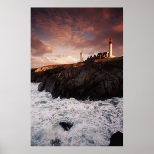 France, lighthouse at dawn poster