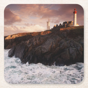 France, lighthouse at dawn square paper coaster