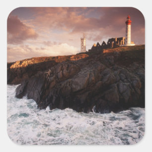 France, lighthouse at dawn square sticker