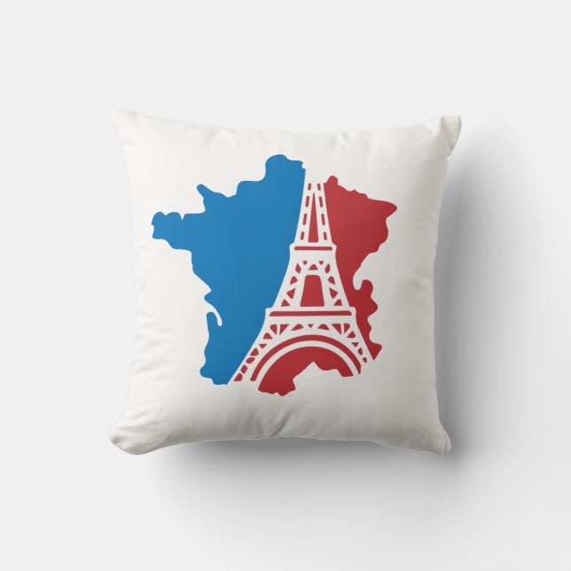 France Map & Eiffel Tower Throw Pillow  (Front)