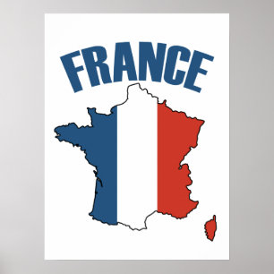 France Map - French Flag Poster