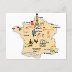 France Map tourists destinations with names  Postcard