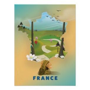 France map vintage travel poster