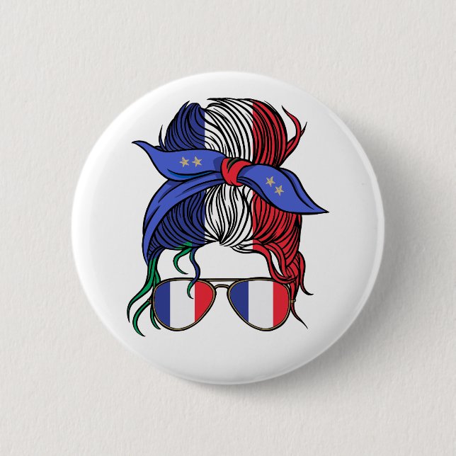 France messy bun with French Flag 6 Cm Round Badge (Front)