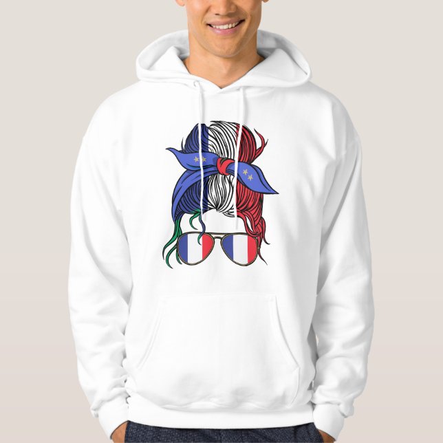 France messy bun with French Flag Hoodie (Front)
