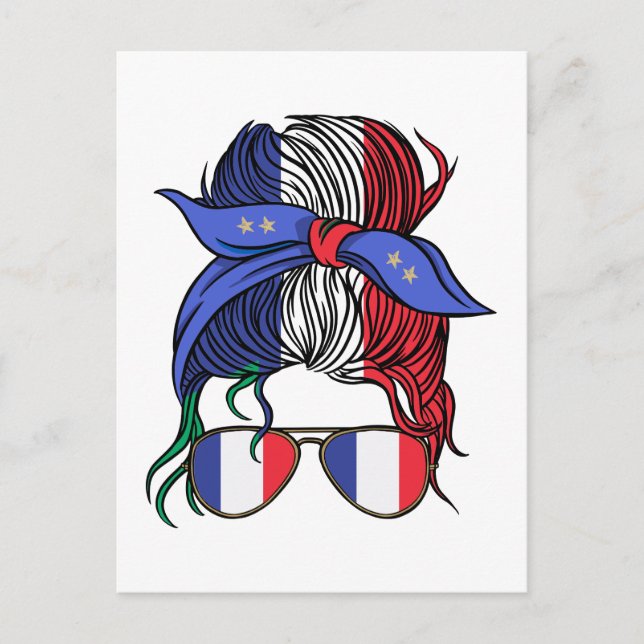 France messy bun with French Flag Postcard (Front)