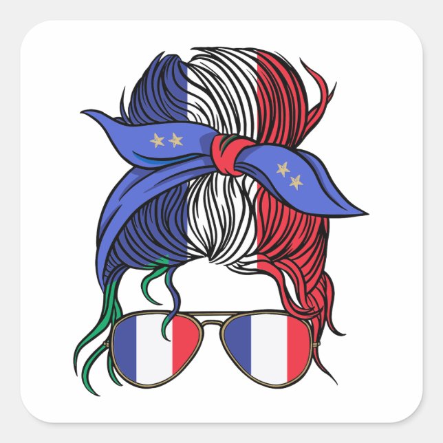 France messy bun with French Flag Square Sticker (Front)