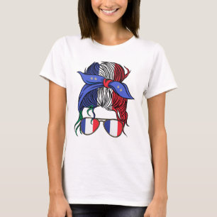 France messy bun with French Flag T-Shirt