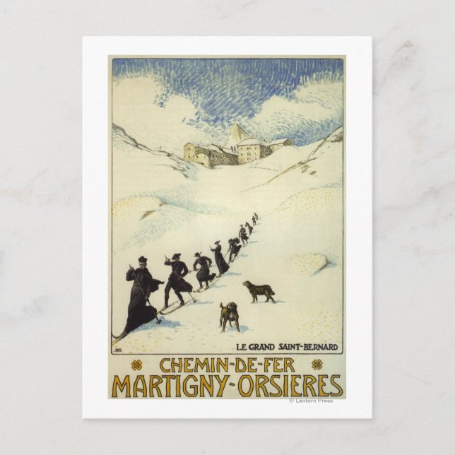 France - Monks Skiing Postcard (Front)