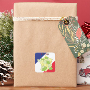 France National Colours And Map Square Sticker