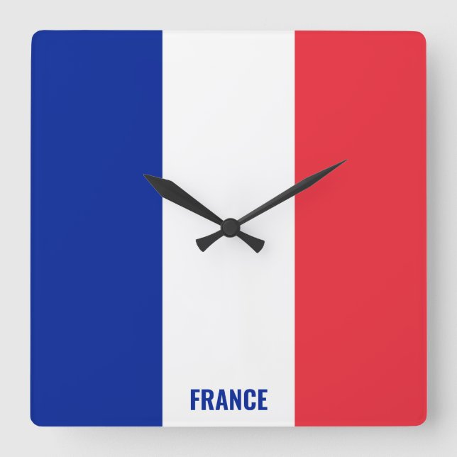 France National Flag Patriotic Square Wall Clock (Front)