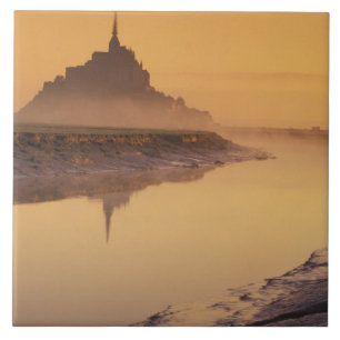 FRANCE, Normandy Mont St. Michel. Morning Light Ceramic Tile