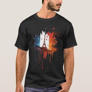 France Paris Abstract Splatter French Flag Eiffel  T-Shirt