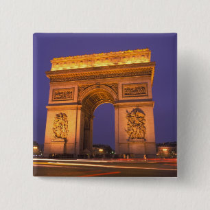 France, Paris, Arc de Triomphe at dusk. 15 Cm Square Badge