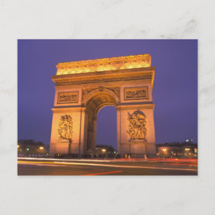 France, Paris, Arc de Triomphe at dusk. Postcard