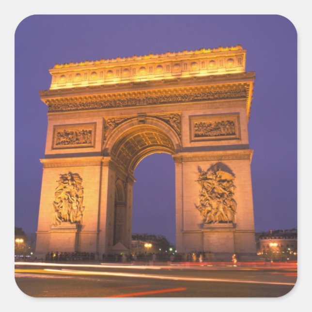France, Paris, Arc de Triomphe at dusk. Square Sticker (Front)