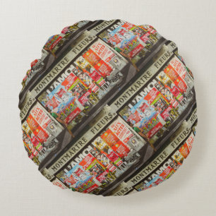 France Paris Cityscape Montmartre Fleurs Area Round Cushion