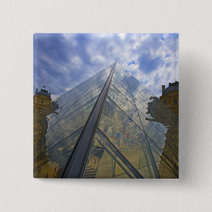 France, Paris. Clouds reflect off the Louvre 15 Cm Square Badge