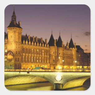 France, Paris, Conciergerie and river Seine at Square Sticker