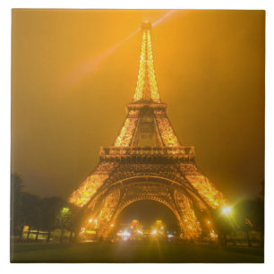France, Paris. Eiffel Tower illuminated at 3 Ceramic Tile