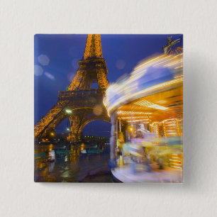France, Paris. Eiffel Tower in twilight fog and 15 Cm Square Badge