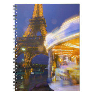 France, Paris. Eiffel Tower in twilight fog and Notebook