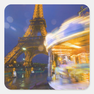 France, Paris. Eiffel Tower in twilight fog and Square Sticker