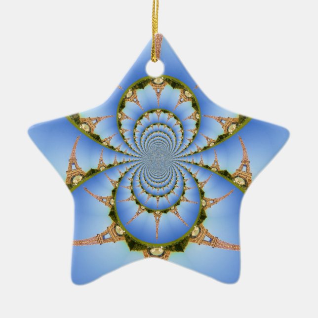 France Paris Eiffel Tower Kaleidoscope Blue Lovely Ceramic Ornament (Front)
