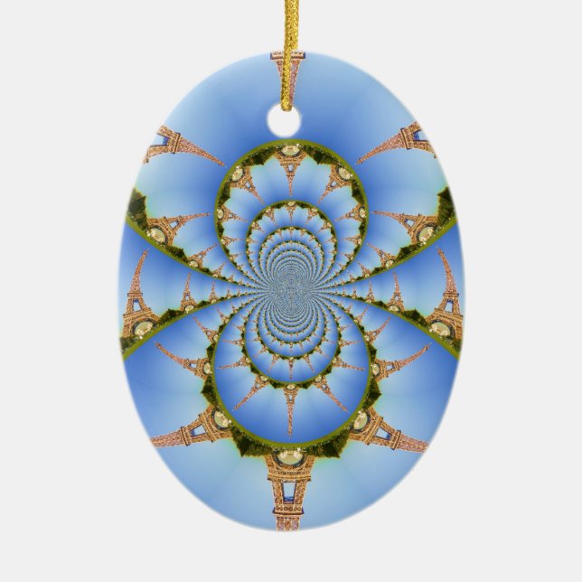 France Paris Eiffel Tower Kaleidoscope Blue Lovely Ceramic Tree Decoration (Front)