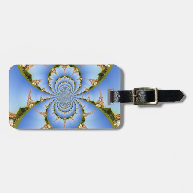 France Paris Eiffel Tower Kaleidoscope Blue Lovely Luggage Tag (Front Horizontal)