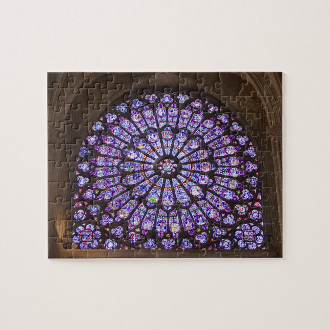 France, Paris. Interior detail of stained glass Jigsaw Puzzle (Horizontal)