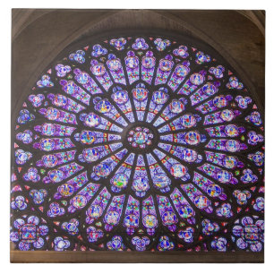 France, Paris. Interior detail of stained glass Tile