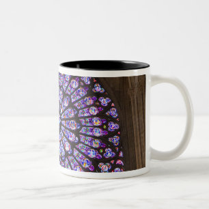 France, Paris. Interior detail of stained glass Two-Tone Coffee Mug